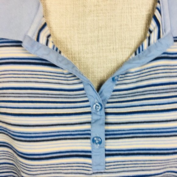 Y2K Classic Elements Plus Size 20 22 Blue Striped Shirt Top Collared Stretch - Picture 4 of 7